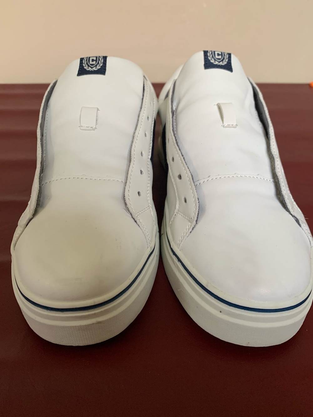 Chaps White Slip-On Sneakers with Navy Trim